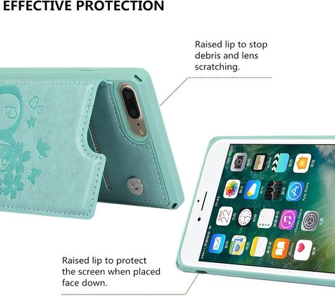 iCoverCase Compatible with iPhone 8 Plus/7 Plus Wallet Phone Case with Card Holder for Women, RFID Blocking Embossed PU Leather Wrist Strap Case (Heart Black) in Kuwait