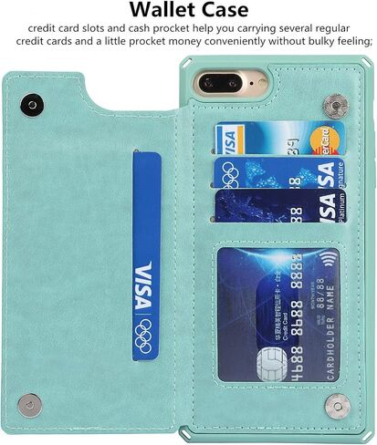iCoverCase Compatible with iPhone 8 Plus/7 Plus Wallet Phone Case with Card Holder for Women, RFID Blocking Embossed PU Leather Wrist Strap Case (Heart Black) in Kuwait