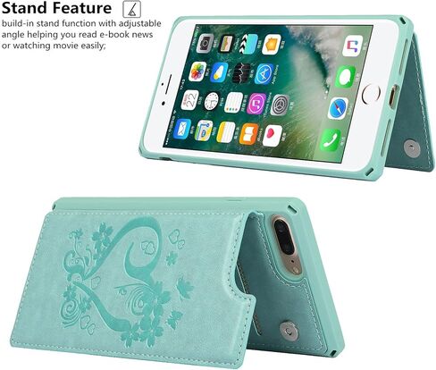 iCoverCase Compatible with iPhone 8 Plus/7 Plus Wallet Phone Case with Card Holder for Women, RFID Blocking Embossed PU Leather Wrist Strap Case (Heart Black) in Kuwait