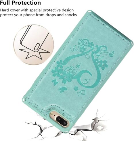 iCoverCase Compatible with iPhone 8 Plus/7 Plus Wallet Phone Case with Card Holder for Women, RFID Blocking Embossed PU Leather Wrist Strap Case (Heart Black) in Kuwait