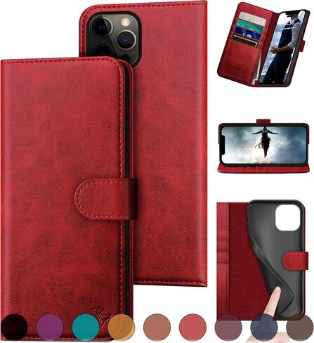 for iPhone 12 Pro Max 6.7" Genuine Leather Wallet case【RFID Blocking】【4 Credit Card Holder】【Real Leather】 Flip Folio Book Phone case Protective Cover Women Men for Apple 12ProMax case Black in Kuwait