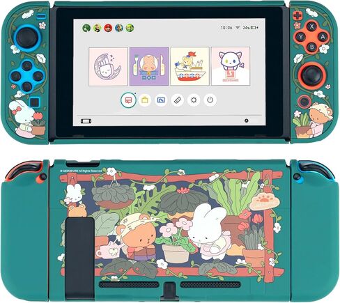 GeekShare Protective Case Compatible with Nintendo Switch Kawaii Switch Slim Cover Case Hard Protective Shell for Nintendo Switch and Joy Con - Bunny Garden in Saudi Arabia