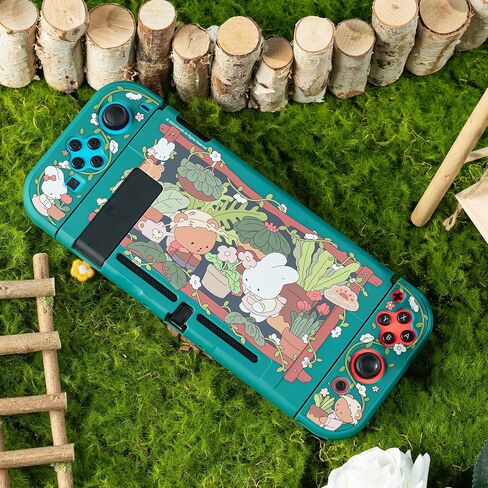GeekShare Protective Case Compatible with Nintendo Switch Kawaii Switch Slim Cover Case Hard Protective Shell for Nintendo Switch and Joy Con - Bunny Garden in Saudi Arabia
