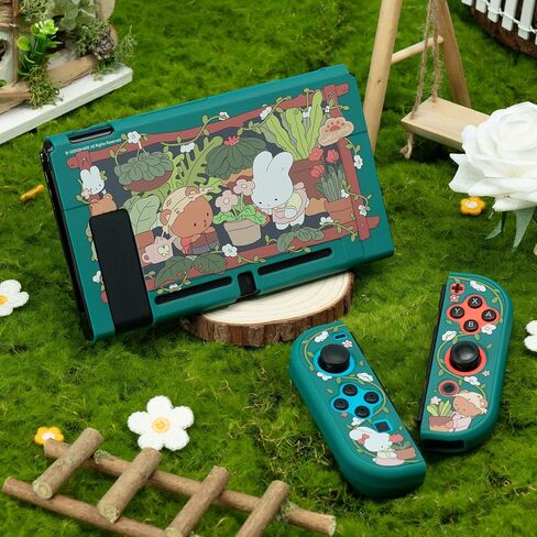 GeekShare Protective Case Compatible with Nintendo Switch Kawaii Switch Slim Cover Case Hard Protective Shell for Nintendo Switch and Joy Con - Bunny Garden in Saudi Arabia