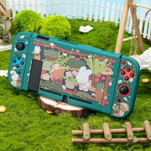 GeekShare Protective Case Compatible with Nintendo Switch Kawaii Switch Slim Cover Case Hard Protective Shell for Nintendo Switch and Joy Con - Bunny Garden in Saudi Arabia
