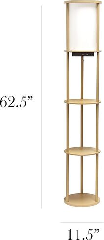 تصاميم بسيطة LF2010-LPK 62.5 "مصباح أرضي منظم على شكل رف دائري حديث مع منفذي شحن USB، ومنفذ شحن واحد وغطاء من الكتان لغرفة المعيشة وغرفة النوم والمكتب، وردي فاتح in Kuwait