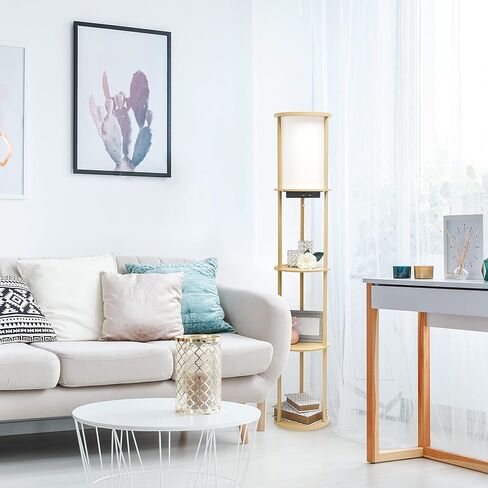 تصاميم بسيطة LF2010-LPK 62.5 "مصباح أرضي منظم على شكل رف دائري حديث مع منفذي شحن USB، ومنفذ شحن واحد وغطاء من الكتان لغرفة المعيشة وغرفة النوم والمكتب، وردي فاتح in Kuwait