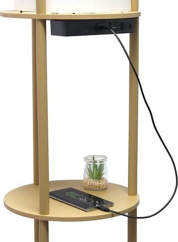 تصاميم بسيطة LF2010-LPK 62.5 "مصباح أرضي منظم على شكل رف دائري حديث مع منفذي شحن USB، ومنفذ شحن واحد وغطاء من الكتان لغرفة المعيشة وغرفة النوم والمكتب، وردي فاتح in Kuwait