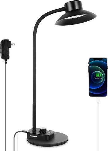 مصباح مكتب LED للمنزل المكتبي، ضوء قراءة خافت مع منافذ شحن USB، مصباح بجانب السرير مع 5 أوضاع ألوان وتعتيم بدون خطوات، مصباح طاولة مرن بزاوية 360 درجة (محول متضمن) in Saudi Arabia