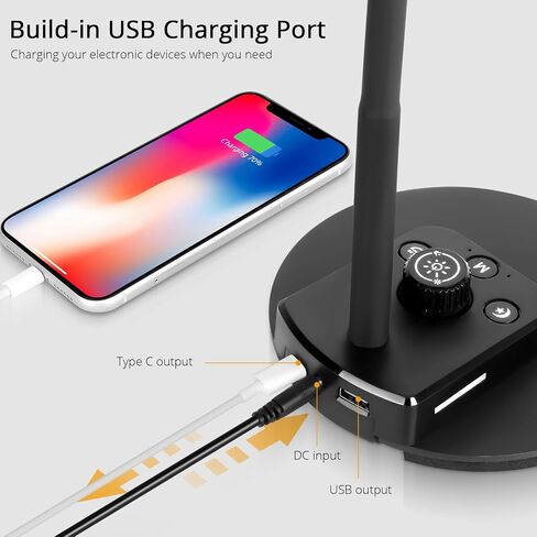 مصباح مكتب LED للمنزل المكتبي، ضوء قراءة خافت مع منافذ شحن USB، مصباح بجانب السرير مع 5 أوضاع ألوان وتعتيم بدون خطوات، مصباح طاولة مرن بزاوية 360 درجة (محول متضمن) in Saudi Arabia