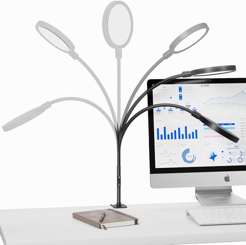 مصباح مكتبي LED | ضوء مكتب منزلي قابل للتعتيم مع مشبك وذراع معقوفة | درجة حرارة اللون والسطوع قابلة للتعديل | مصباح العناية بالعين لمؤتمرات الفيديو والبث المباشر للبودكاست - أسود in Saudi Arabia