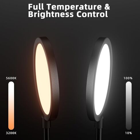 مصباح مكتبي LED | ضوء مكتب منزلي قابل للتعتيم مع مشبك وذراع معقوفة | درجة حرارة اللون والسطوع قابلة للتعديل | مصباح العناية بالعين لمؤتمرات الفيديو والبث المباشر للبودكاست - أسود in Saudi Arabia