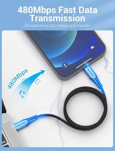 كابل VENTION USB C إلى Lightning بطول 6.6 أقدام - [معتمد من Apple MFi] كابل شاحن iPhone سريع من النايلون المضفر USB C سلك شحن لتوصيل الطاقة لهاتف iPhone 12/12 Pro/12 Mini/11 Pro MAX/X/8/8Plus in Saudi Arabia