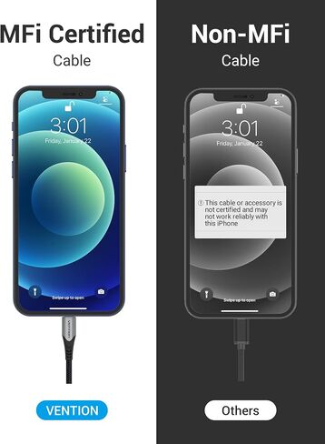 كابل VENTION USB C إلى Lightning بطول 6.6 أقدام - [معتمد من Apple MFi] كابل شاحن iPhone سريع من النايلون المضفر USB C سلك شحن لتوصيل الطاقة لهاتف iPhone 12/12 Pro/12 Mini/11 Pro MAX/X/8/8Plus in Saudi Arabia