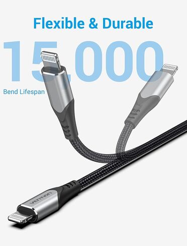 كابل VENTION USB C إلى Lightning بطول 6.6 أقدام - [معتمد من Apple MFi] كابل شاحن iPhone سريع من النايلون المضفر USB C سلك شحن لتوصيل الطاقة لهاتف iPhone 12/12 Pro/12 Mini/11 Pro MAX/X/8/8Plus in Saudi Arabia