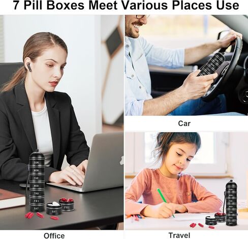 صندوق حبوب منع الحمل للسفر من سبائك الألومنيوم، صندوق حبوب منع الحمل اليومي مقاوم للضوء لمدة 7 أيام، منظم حبوب منع الحمل من الألومنيوم بسعة كبيرة ومقاوم للماء، حامل حبوب جيب للفيتامينات وزيت السمك والأدوية والحلي in Kuwait