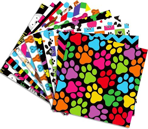 VIVIQUEN 24 حزمة لطيف جرو مخلب نمط ورقة على الوجهين، 12 بوصة لطيف يأجوج محكم القصاصات ورقة ورق الحرف مطوية مسطحة لبطاقة خلفية DIY صنع سجل القصاصات ألبوم الصور ديكور in Kuwait