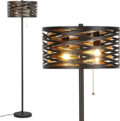Industrial Floor Lamp for Living Room Black Standing Lamp Farmhouse Stand Up Lamp with Pull Chain Switch Tall Lamp for Bedroom Home Decor Vintage Rustic Unique Pole Lamps, Dual E12 Bulbs Included in Saudi Arabia