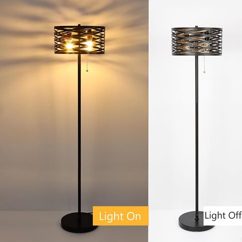 Industrial Floor Lamp for Living Room Black Standing Lamp Farmhouse Stand Up Lamp with Pull Chain Switch Tall Lamp for Bedroom Home Decor Vintage Rustic Unique Pole Lamps, Dual E12 Bulbs Included in Saudi Arabia