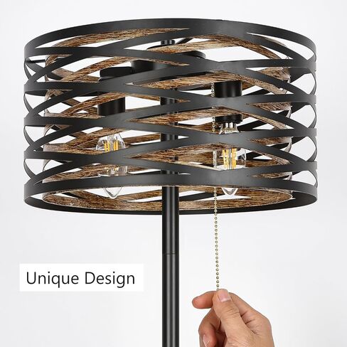 Industrial Floor Lamp for Living Room Black Standing Lamp Farmhouse Stand Up Lamp with Pull Chain Switch Tall Lamp for Bedroom Home Decor Vintage Rustic Unique Pole Lamps, Dual E12 Bulbs Included in Saudi Arabia