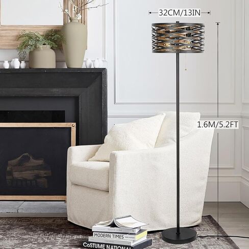 Industrial Floor Lamp for Living Room Black Standing Lamp Farmhouse Stand Up Lamp with Pull Chain Switch Tall Lamp for Bedroom Home Decor Vintage Rustic Unique Pole Lamps, Dual E12 Bulbs Included in Saudi Arabia