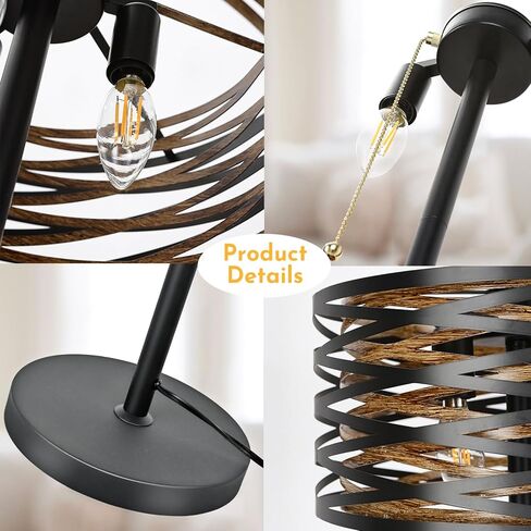 Industrial Floor Lamp for Living Room Black Standing Lamp Farmhouse Stand Up Lamp with Pull Chain Switch Tall Lamp for Bedroom Home Decor Vintage Rustic Unique Pole Lamps, Dual E12 Bulbs Included in Saudi Arabia
