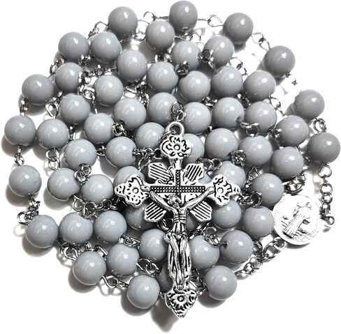 Rosary Beads Chaplet H Grey Artificial Crystal Glass Rosery Cross Catholic gifts in Saudi Arabia