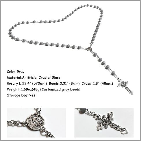 Rosary Beads Chaplet H Grey Artificial Crystal Glass Rosery Cross Catholic gifts in Saudi Arabia