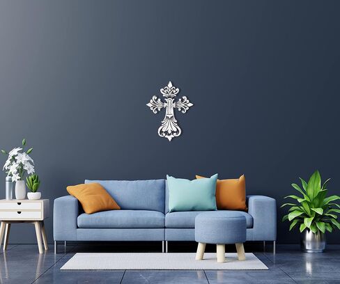 Ardour Metal Decorative Wall Cross Metal Spiritual Decorations for Home Religious Hanging Cross Wall Decor 9 x 6.5 Inches - Blue in Saudi Arabia