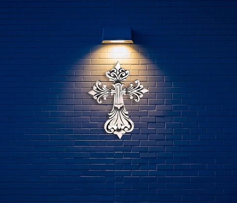 Ardour Metal Decorative Wall Cross Metal Spiritual Decorations for Home Religious Hanging Cross Wall Decor 9 x 6.5 Inches - Blue in Saudi Arabia