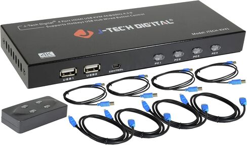 HDMI KVM Switch 4 Ports 4K@60Hz 4:2:0 by J-Tech Digital with HDMI and USB Cables Support Quick Switch USB 2.0 Hub HotKey Push Button Wired Desktop Controller Auto Scan (JTECH-KV41) in Saudi Arabia