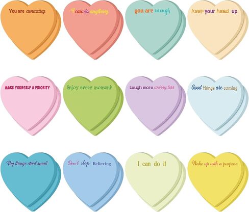 Teling 24 Pcs Heart Sticky Notes 3 x 3 Inch Heart Shape Sticky Inspirational Red Notepads Appreciation Gifts Bulk for School Office Supplies(Bright,Motivational) in Saudi Arabia