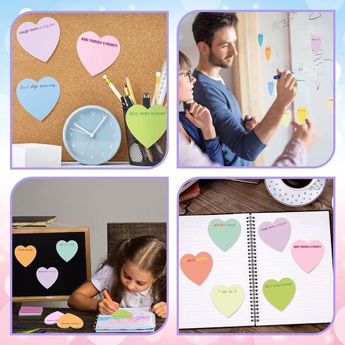Teling 24 Pcs Heart Sticky Notes 3 x 3 Inch Heart Shape Sticky Inspirational Red Notepads Appreciation Gifts Bulk for School Office Supplies(Bright,Motivational) in Saudi Arabia