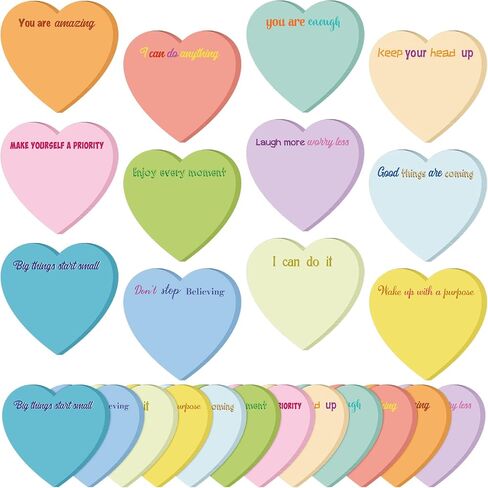 Teling 24 Pcs Heart Sticky Notes 3 x 3 Inch Heart Shape Sticky Inspirational Red Notepads Appreciation Gifts Bulk for School Office Supplies(Bright,Motivational) in Saudi Arabia