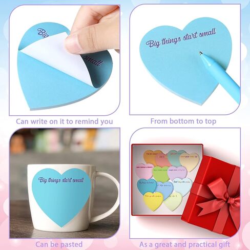 Teling 24 Pcs Heart Sticky Notes 3 x 3 Inch Heart Shape Sticky Inspirational Red Notepads Appreciation Gifts Bulk for School Office Supplies(Bright,Motivational) in Saudi Arabia