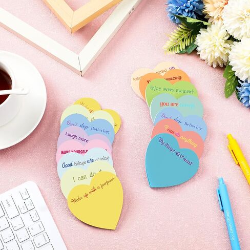 Teling 24 Pcs Heart Sticky Notes 3 x 3 Inch Heart Shape Sticky Inspirational Red Notepads Appreciation Gifts Bulk for School Office Supplies(Bright,Motivational) in Saudi Arabia