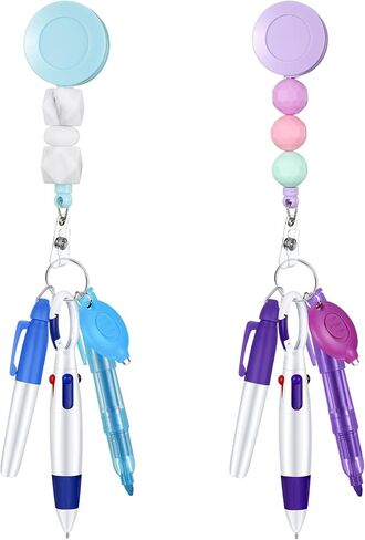 10 Pcs Nurse Badge Accessories Include Permanent Marker Bead Retractable Badge Holders Mini Highlighter Nurse Pen Nursing LED Keychain Flashlight for Nurse (Blue, Pink) in Saudi Arabia