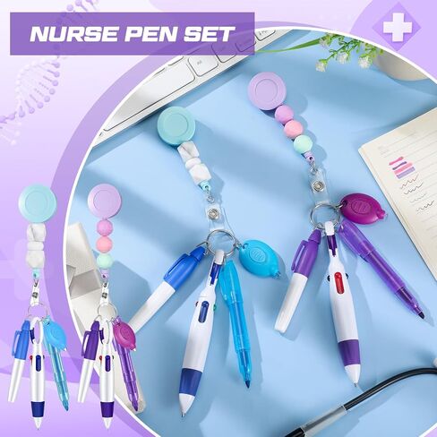 10 Pcs Nurse Badge Accessories Include Permanent Marker Bead Retractable Badge Holders Mini Highlighter Nurse Pen Nursing LED Keychain Flashlight for Nurse (Blue, Pink) in Saudi Arabia