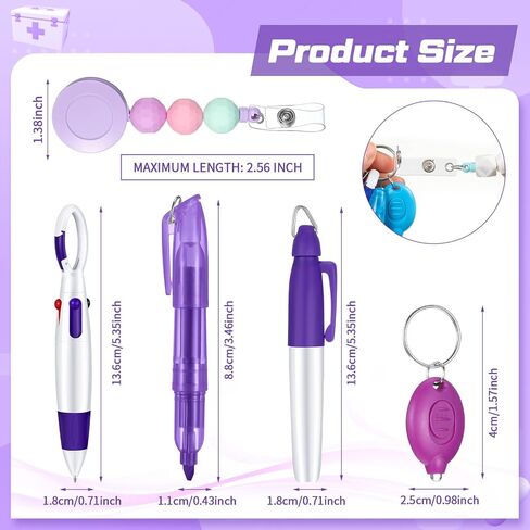 10 Pcs Nurse Badge Accessories Include Permanent Marker Bead Retractable Badge Holders Mini Highlighter Nurse Pen Nursing LED Keychain Flashlight for Nurse (Blue, Pink) in Saudi Arabia