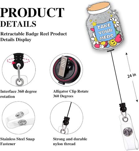 Take Your Meds Funny Pharmacy Pharmacist Retractable Badge Reel with Alligator Clip, for Nurse Doctor ICU ER Nursing Student Teacher Doctor RN LPN Nursing Work Supplies,YXZ046 in Saudi Arabia