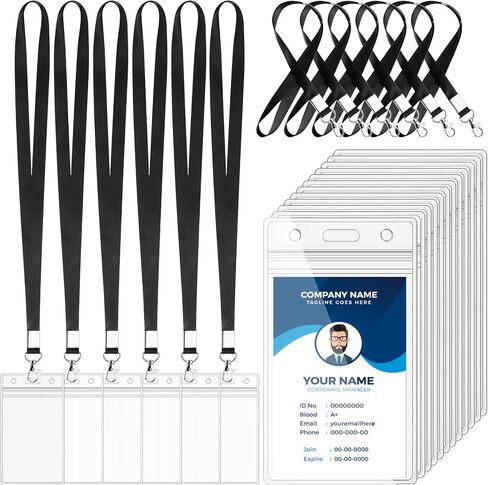 30 Pcs Clear ID Badge Holder with Lanyard Vertical Name Badge Holders with Lanyard Waterproof Plastic ID Card Holder with Resealable Zip for Office School Travel, 2.5" x 3.5" Inner Size, Black in Saudi Arabia