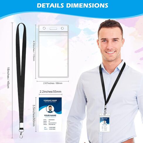 30 Pcs Clear ID Badge Holder with Lanyard Vertical Name Badge Holders with Lanyard Waterproof Plastic ID Card Holder with Resealable Zip for Office School Travel, 2.5" x 3.5" Inner Size, Black in Saudi Arabia