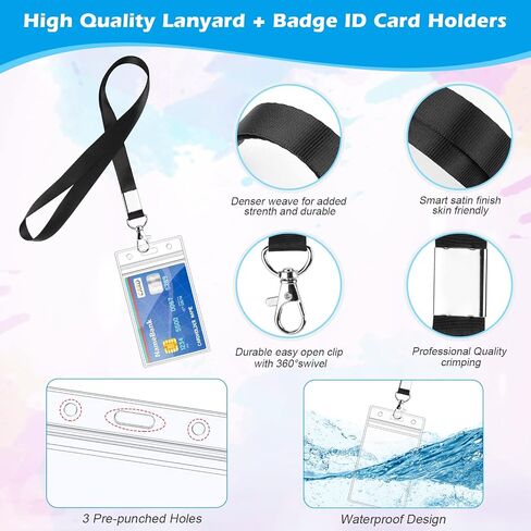 30 Pcs Clear ID Badge Holder with Lanyard Vertical Name Badge Holders with Lanyard Waterproof Plastic ID Card Holder with Resealable Zip for Office School Travel, 2.5" x 3.5" Inner Size, Black in Saudi Arabia