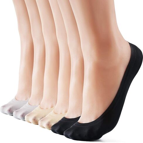6 أزواج من الجوارب النسائية المصنوعة من النايلون، غير قابلة للانزلاق، جوارب رقيقة غير قابلة للانزلاق، جوارب مخفية غير مرئية للشقق المسطحة القابلة للتنفس، جوارب قارب منخفضة القطع 2 أسود 2 عاري 2 رمادي in Kuwait