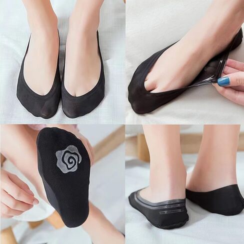 6 أزواج من الجوارب النسائية المصنوعة من النايلون، غير قابلة للانزلاق، جوارب رقيقة غير قابلة للانزلاق، جوارب مخفية غير مرئية للشقق المسطحة القابلة للتنفس، جوارب قارب منخفضة القطع 2 أسود 2 عاري 2 رمادي in Kuwait