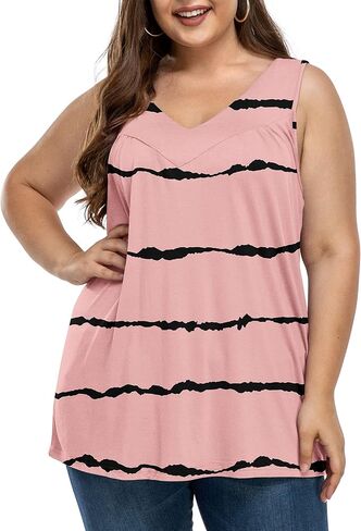 AYIFU Womens Plus Size Tunic Tank Tops Sleeveless Pleated Front V Neck Shirts in Saudi Arabia