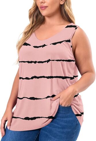 AYIFU Womens Plus Size Tunic Tank Tops Sleeveless Pleated Front V Neck Shirts in Saudi Arabia