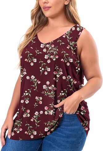 AYIFU Womens Plus Size Tunic Tank Tops Sleeveless Pleated Front V Neck Shirts in Saudi Arabia