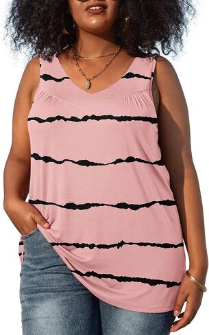 AYIFU Womens Plus Size Tunic Tank Tops Sleeveless Pleated Front V Neck Shirts in Saudi Arabia