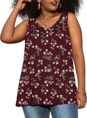 AYIFU Womens Plus Size Tunic Tank Tops Sleeveless Pleated Front V Neck Shirts in Saudi Arabia